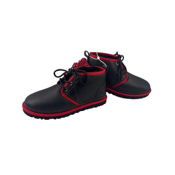 UGG Men’s Neumel Leather Shearling Low Chukka Ankle Boots (Black & red) Size 8 - Picture 5 of 12